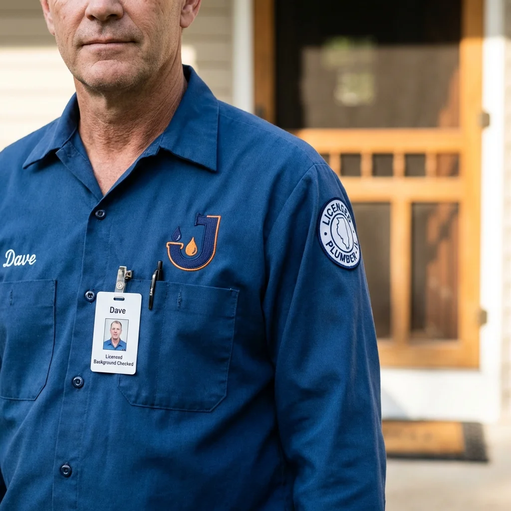 Licensed plumber showing ID badge in Farmersville, OH