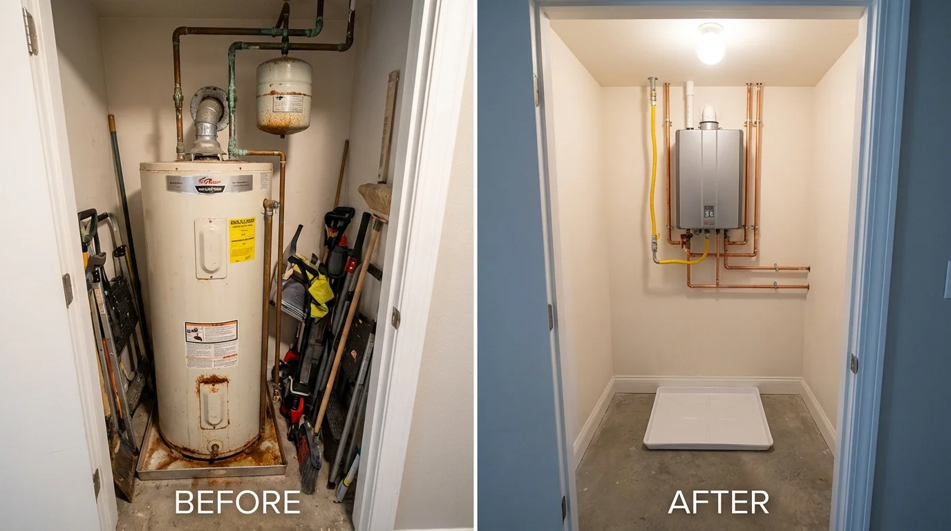 Tank water heater versus wall-mounted tankless unit comparison for Farmersville, OH homeowners